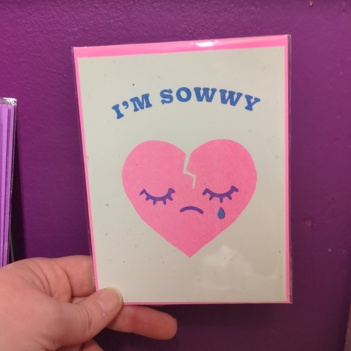 I'm Sowwy Broken Heart Risograph Card