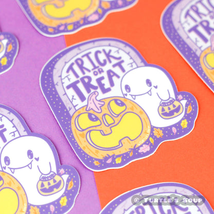 Trick or Treat Pumpkin and Ghost Halloween Vinyl Sticker