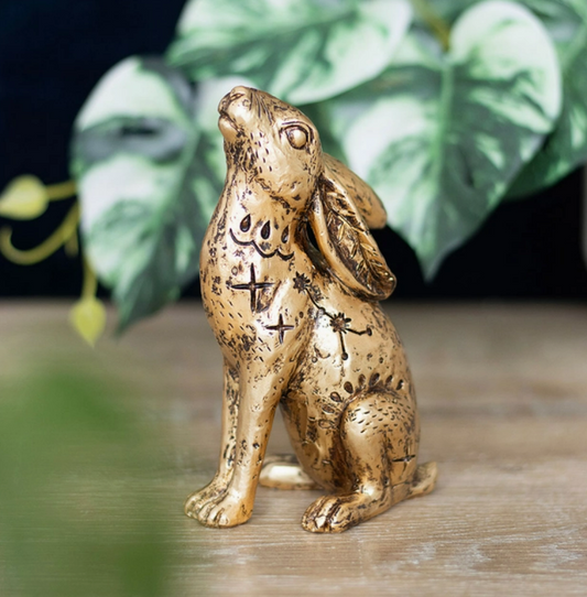 Gold Tone Midnight Hare Resin Statue