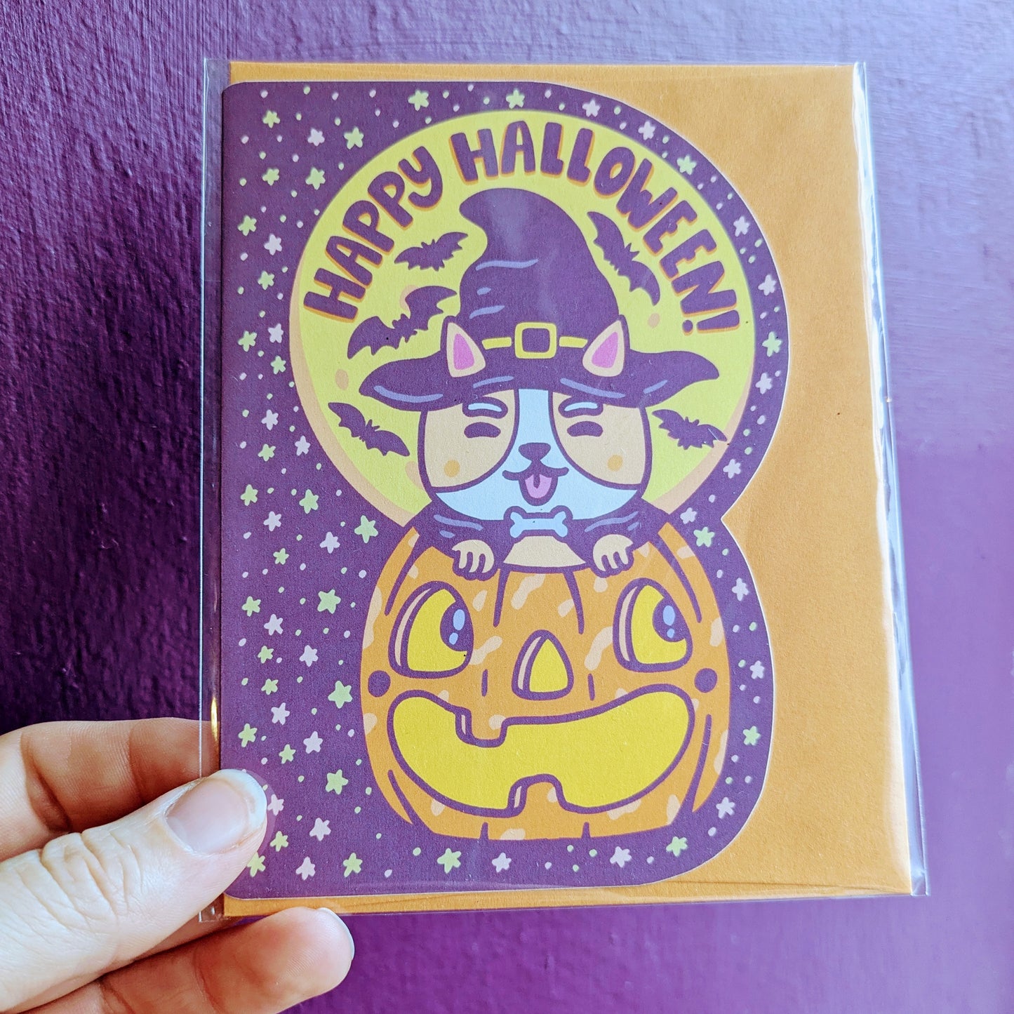 Halloween Pumpkin Corgi Card