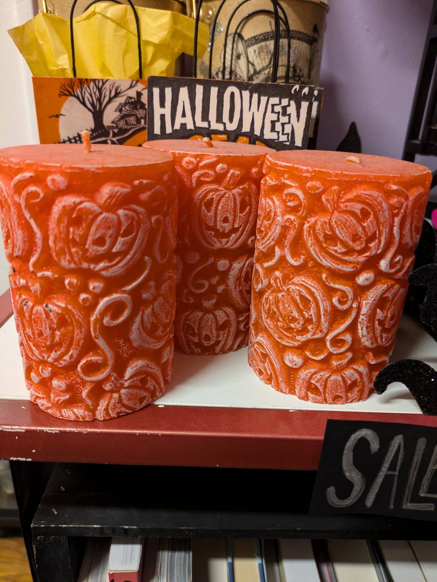 Orange Jack-O-Lantern Carved Candle