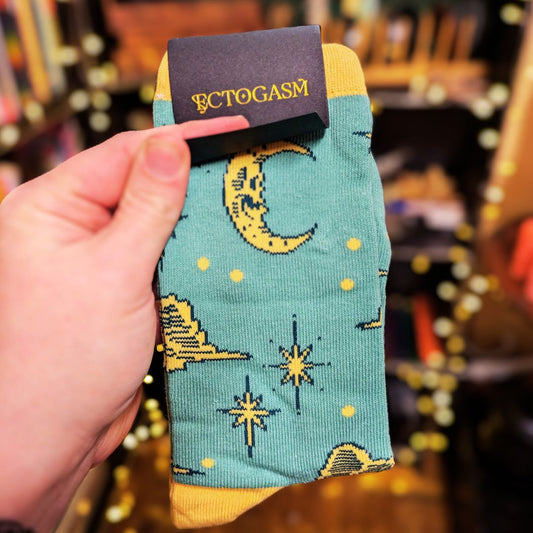 Vintage Skull Moon Socks in Teal